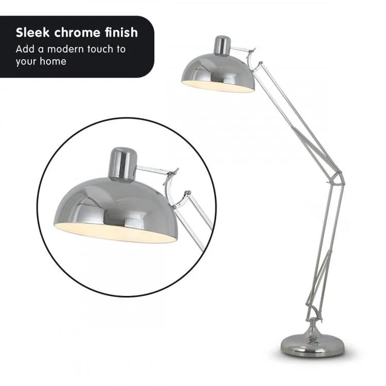 METAL ARCHITECT FLOOR LAMP SHADE ADJUSTABLE HEIGHT - CHROME