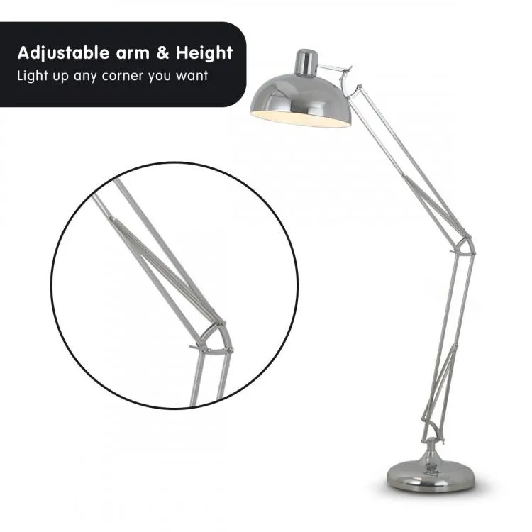 METAL ARCHITECT FLOOR LAMP SHADE ADJUSTABLE HEIGHT - CHROME