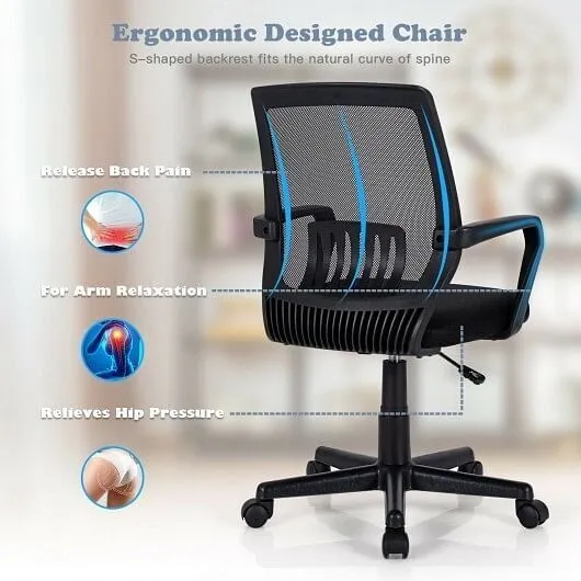 Mid-Back Mesh Height Adjustable Executive Chair with Lumbar Support - Color: Bla