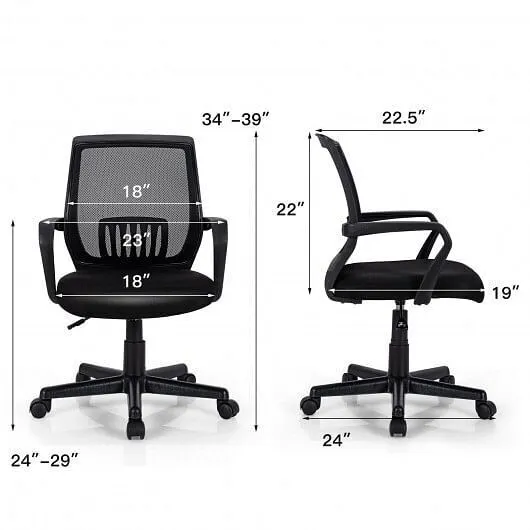 Mid-Back Mesh Height Adjustable Executive Chair with Lumbar Support - Color: Bla