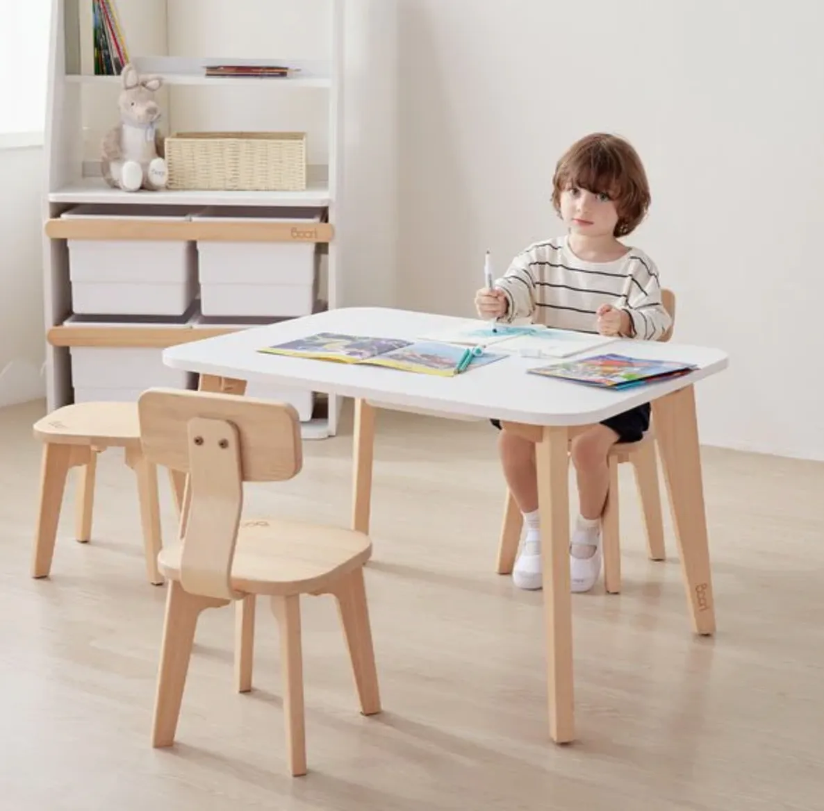 Montessori 100% Eco Wood Activity Table | White & Natural | 2-10 Years 