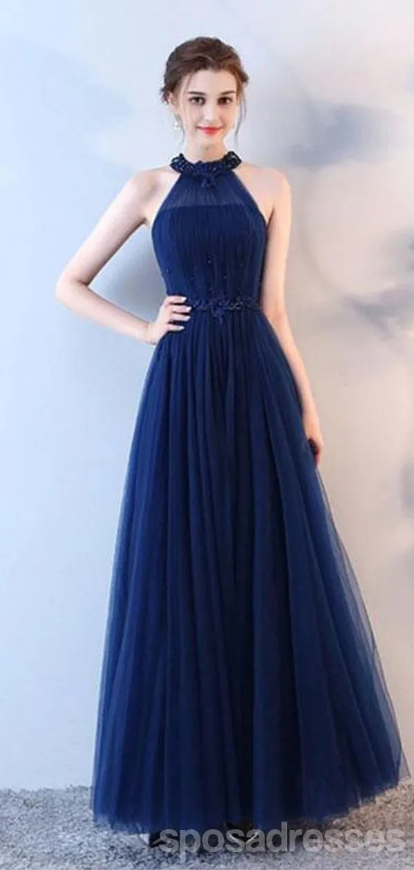 Navy Blue A-line Halter Maxi Long Prom Dresses,Evening Dresses,13146