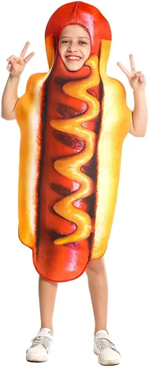 New Boy Hot Dog Costume Role Play Food Hotdog Jumpsuit Cosplay Kids Girl Halloween Costumes One size fits most! 5-12 Years!