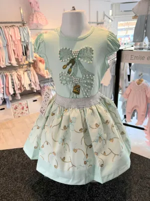 NEW SS25 Neon kid Bow Skirt Set MINT GREEN
