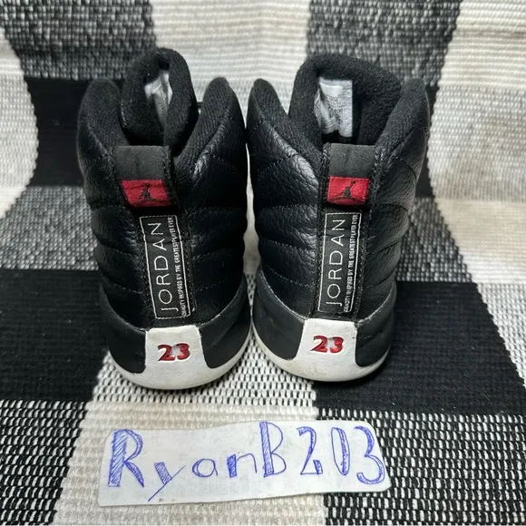 Nike Air Jordan 12 PS Playoffs - Black White - Kids Size 1Y- 151186-006.