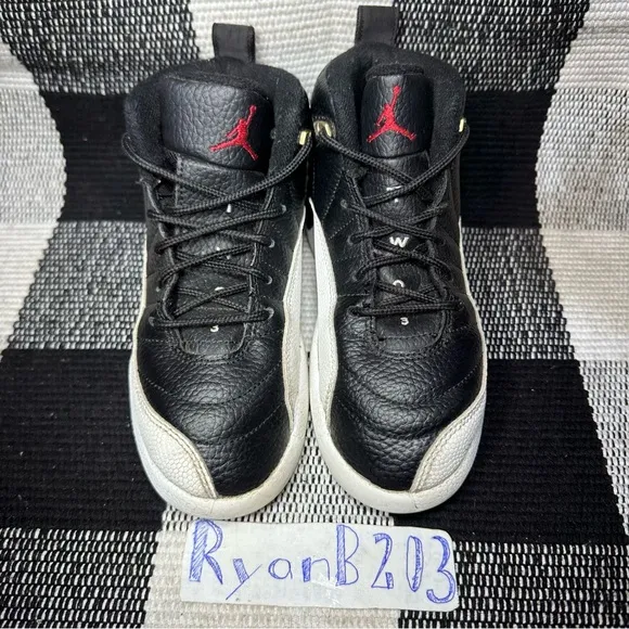 Nike Air Jordan 12 PS Playoffs - Black White - Kids Size 1Y- 151186-006.