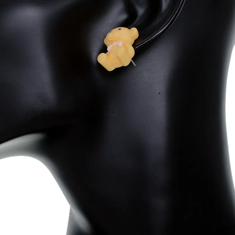 Orange Bow Tie Mini Teddy Bear Earrings