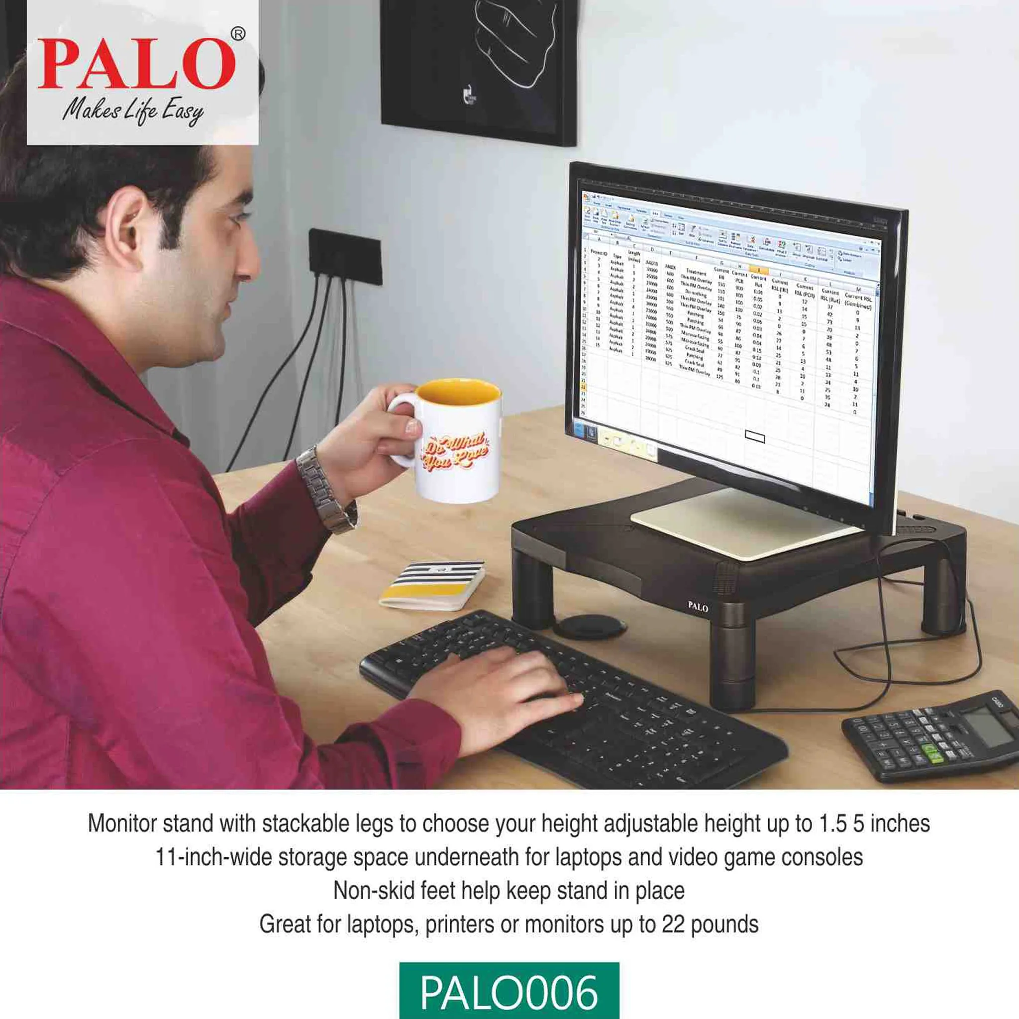Palo Laptop Stand, Height Adjustable, For Monitors and Printers