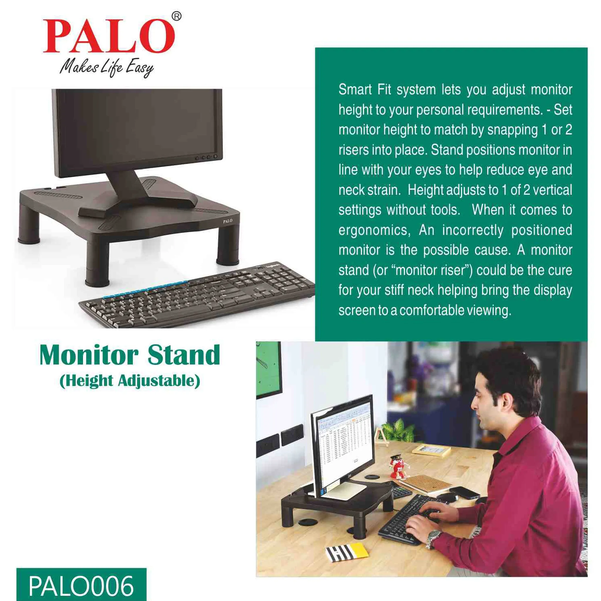 Palo Laptop Stand, Height Adjustable, For Monitors and Printers