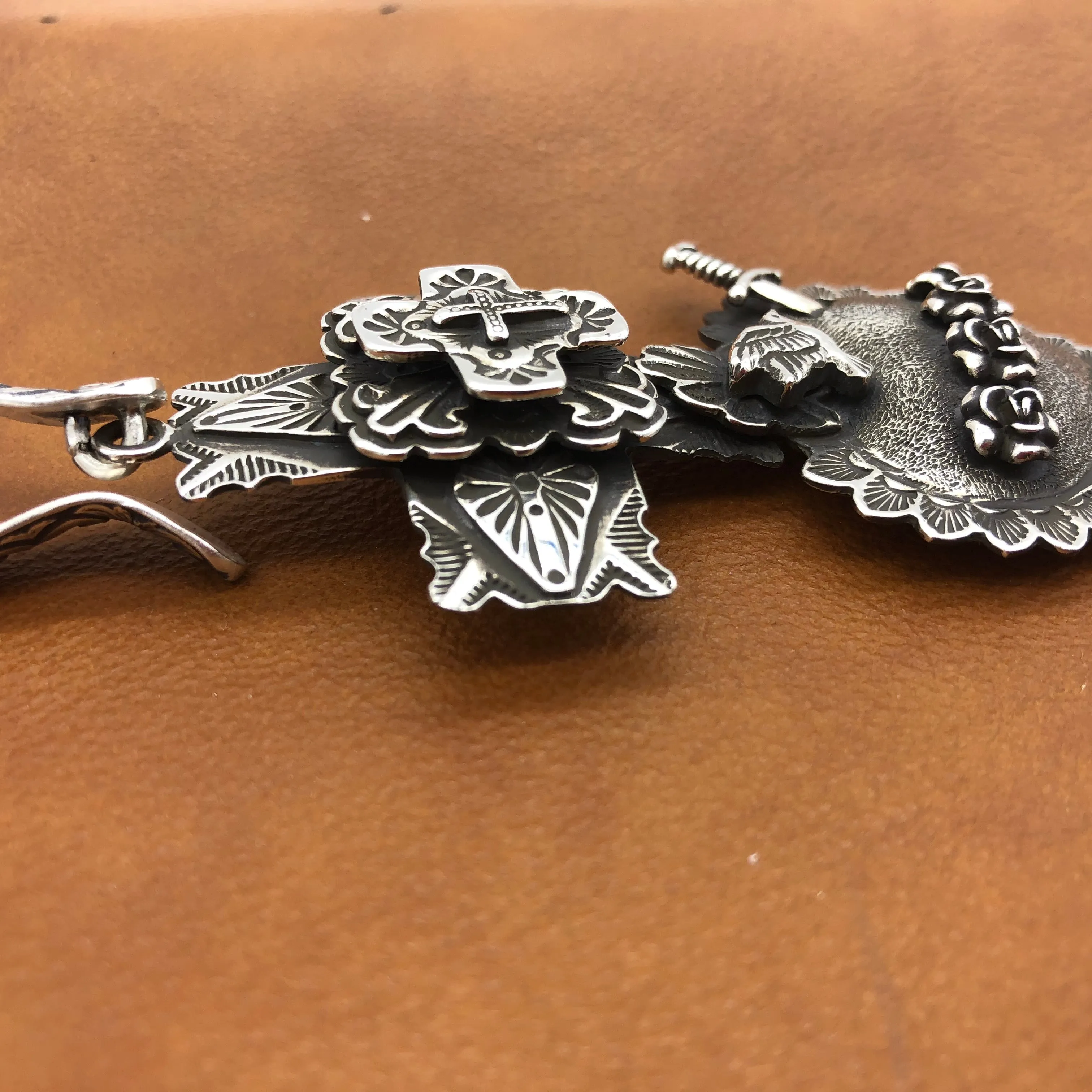 PTH57a  Multi Layer Cross Heart with Sword Pendant