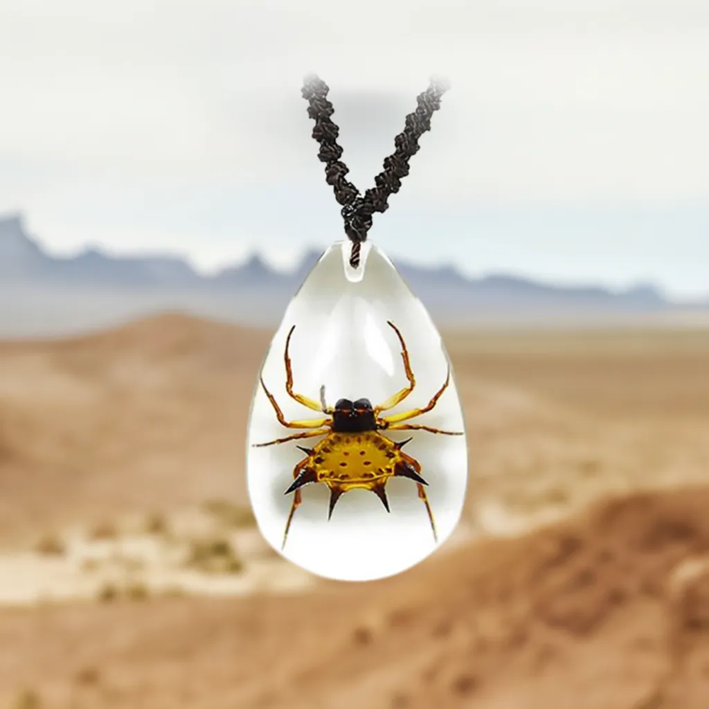 Real Spider Necklace Teardrop Shaped Clear Spiny back Spider Real Nature Gift