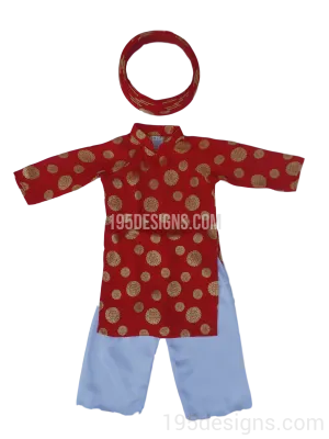 Red Ao Dai Baby Girl Viet Nam Traditional Long Dress Kid Set - Gấm Đỏ