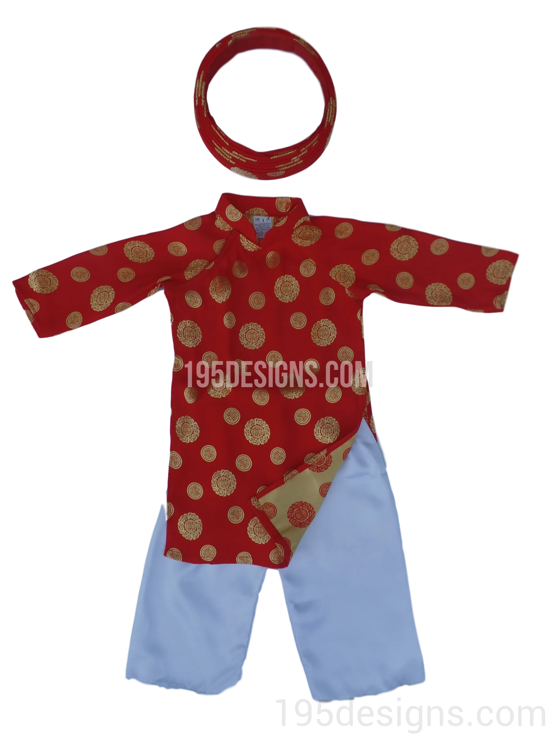 Red Ao Dai Baby Girl Viet Nam Traditional Long Dress Kid Set - Gấm Đỏ