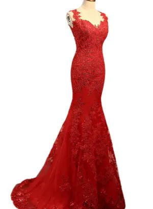 Red Mermaid Charming Evening Gowns, Red Junior Prom Dress, Party Dress