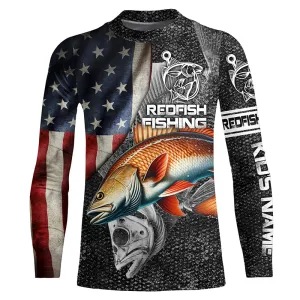 Redfish American flag patriotic Customize Name UV protection long sleeves fishing shirt for kid NPQ59