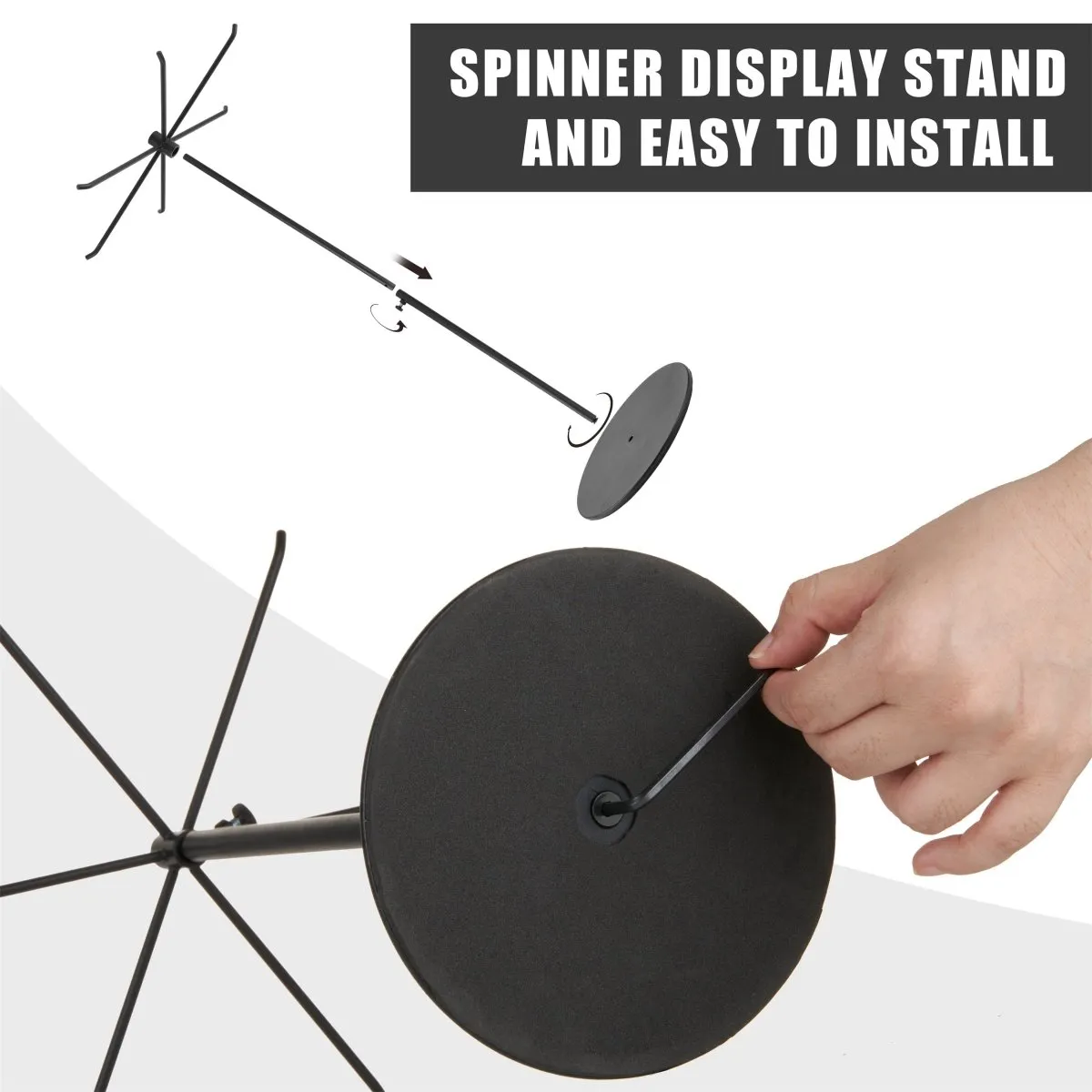Rotating Keychain Display Stand - Height-adjustable Black Metal Jewelry Organizer