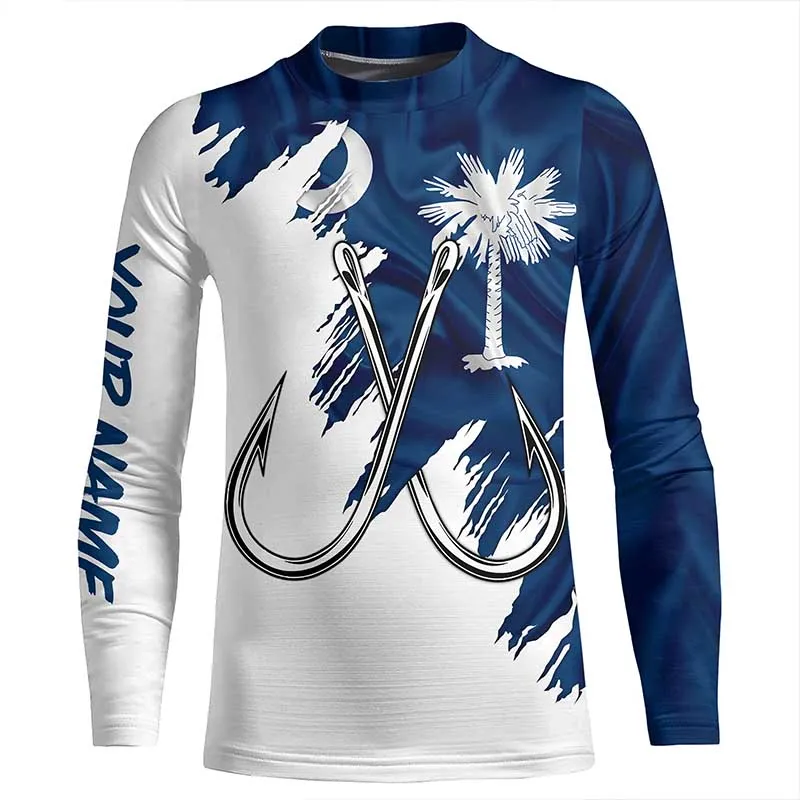 South Carolina flag SC Fishing Fish Hook UV protection custom Patriotic Kid Long Sleeve Fishing Shirts NQS8018