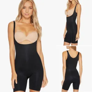 Spanx Power Conceal-Her Open-Bust Mid-Thigh Bodysuit Black Size Small