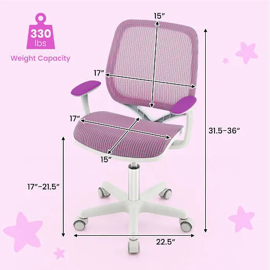 Swivel Mesh Children Computer Chair with Adjustable Height-Purple - Color: Purpl