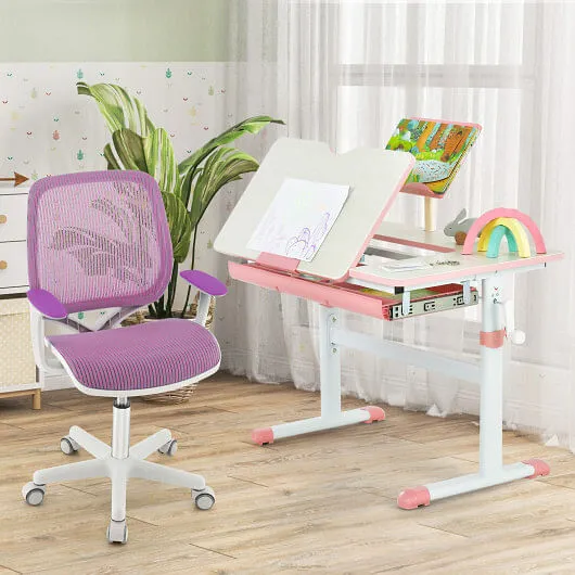 Swivel Mesh Children Computer Chair with Adjustable Height-Purple - Color: Purpl
