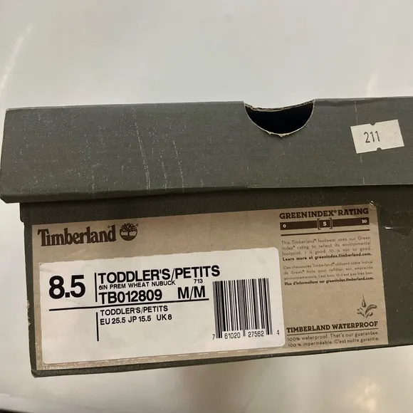 Timberland Kids 6in Prem Wheat Nubuck Boots - Size 8.5 - G56-4