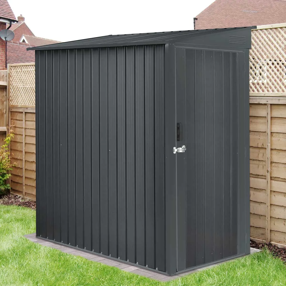 TMG Industrial 3’ x 6’ Galvanized Metal Pent Shed, 29 GA Corrugated Metal, 75“ Upper edge, TMG-MS0306