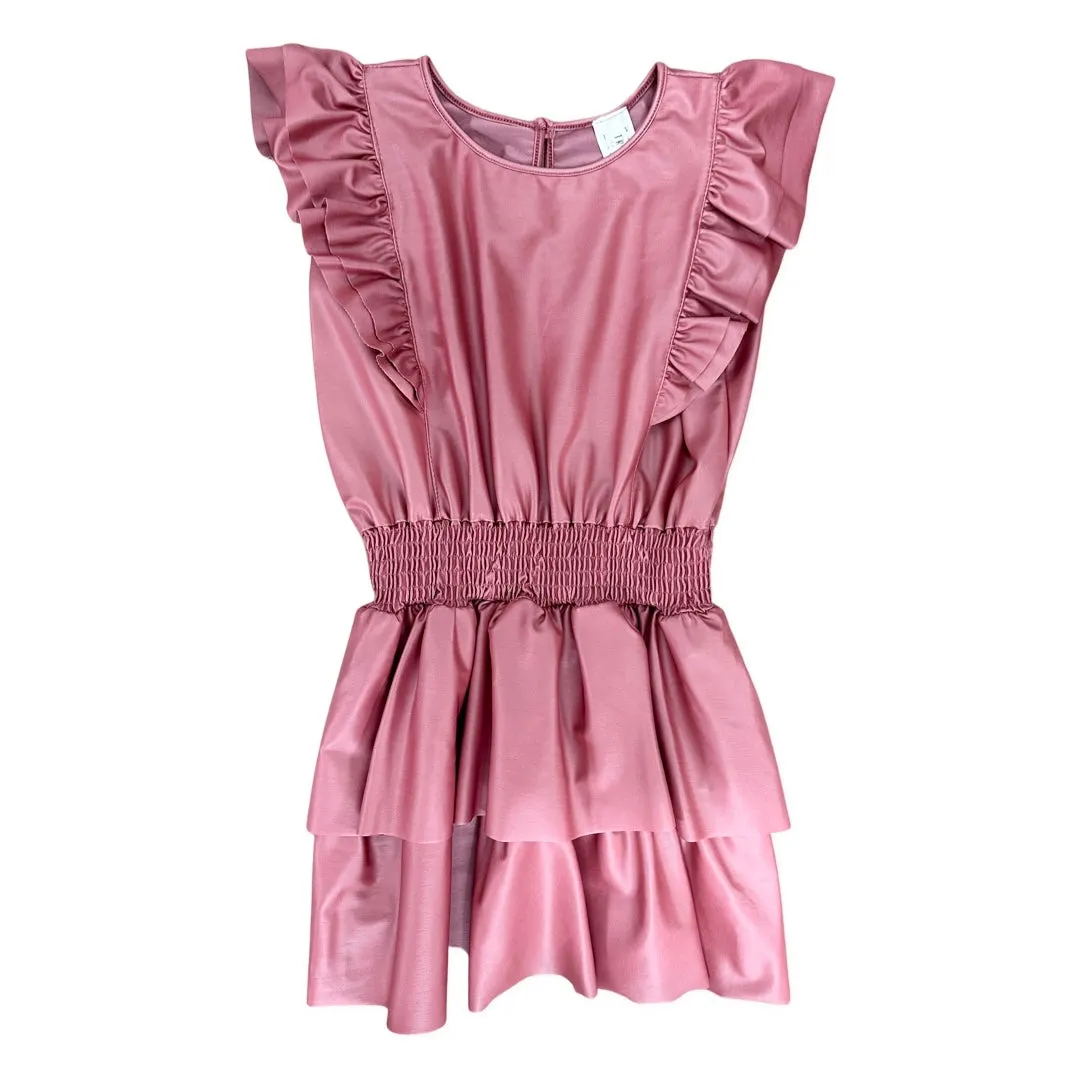 Tru Luv Mauve Ruffle Sleeve Elasticized Waist Ruffle Skirt Dress