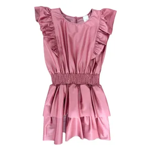 Tru Luv Mauve Ruffle Sleeve Elasticized Waist Ruffle Skirt Dress