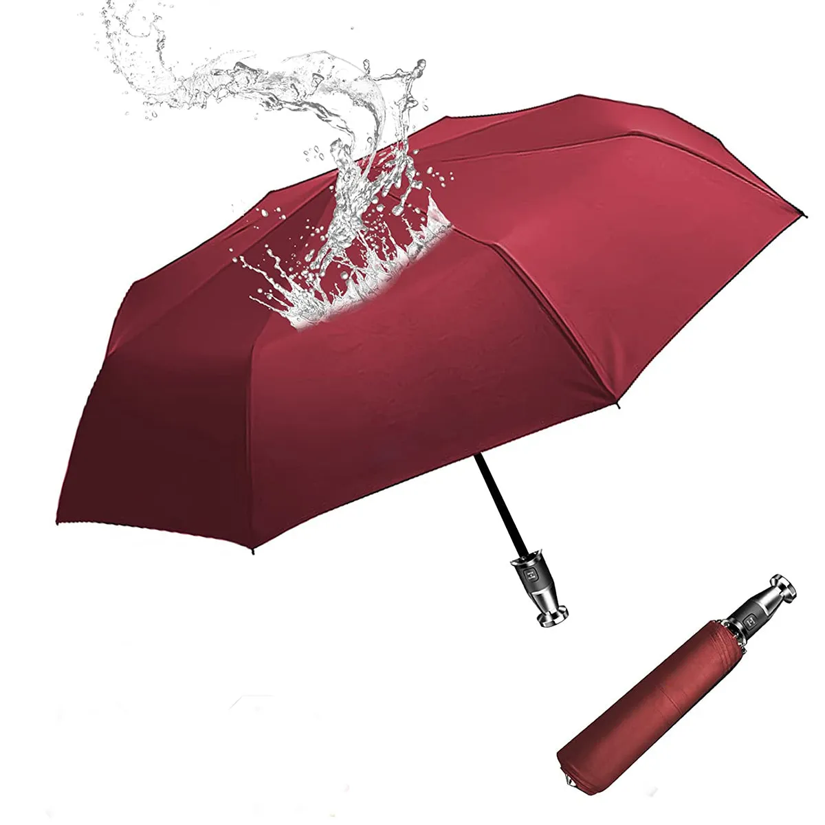 Umbrella for All Cars, 10 Ribs Umbrella Windproof Automatic Folding Umbrella, One-handed use, Rain and Sun Protection, Car Accessories DE13993