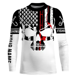 Vintage Fishing American Flag Skull Fishing Custom Name full print shirt | Kid long sleeve - SDF148