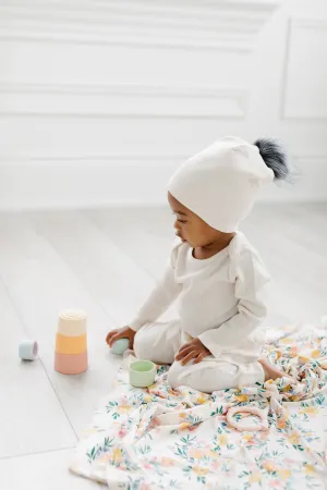 Waffle Pom Pom Hat - Coconut Milk