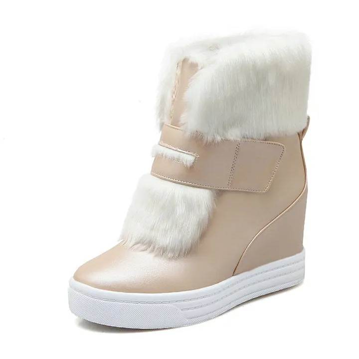 warm faux fur waterproof snow boots women winter fashion ladies ankle boots big size 34-43 white beige pink color