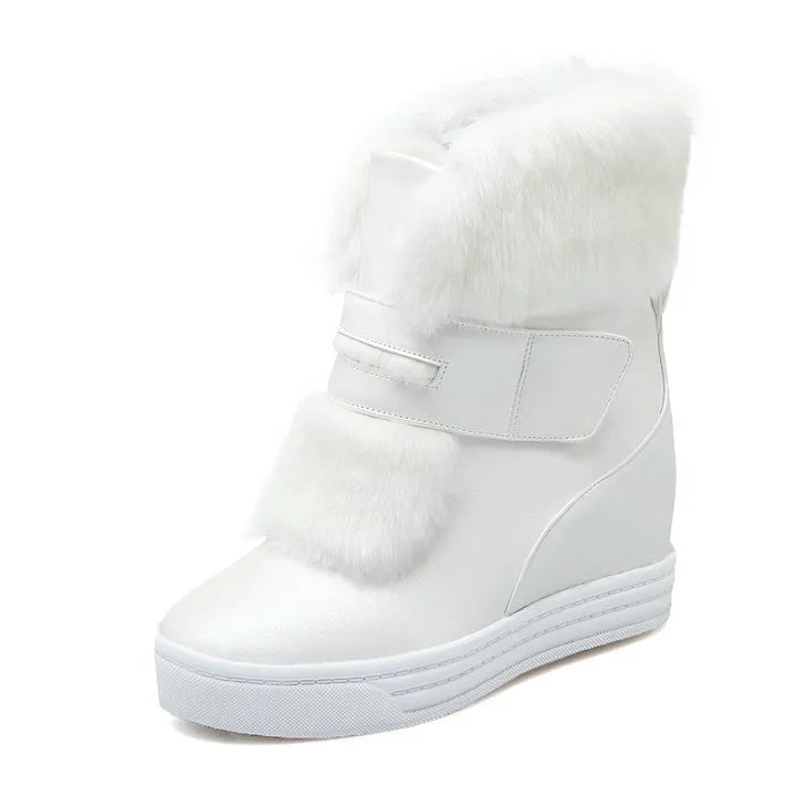 warm faux fur waterproof snow boots women winter fashion ladies ankle boots big size 34-43 white beige pink color