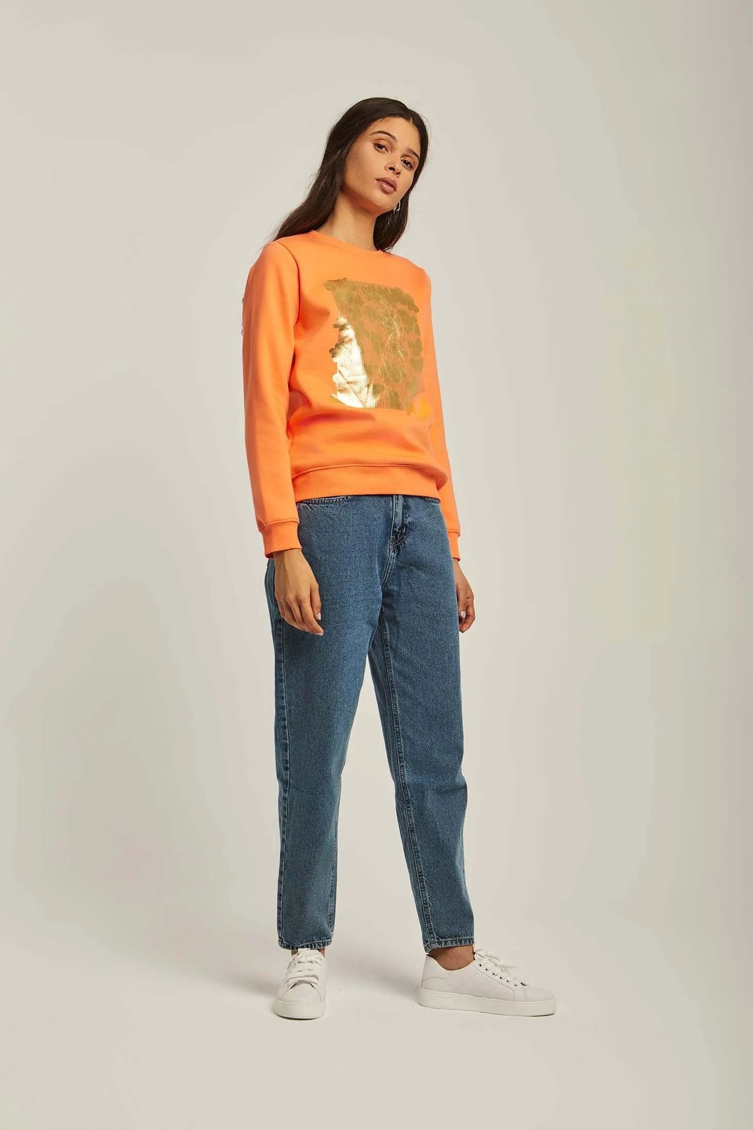Women Sweat Shirt Round Neck Regular orange