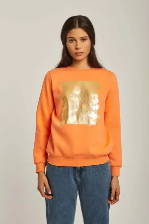 Women Sweat Shirt Round Neck Regular orange