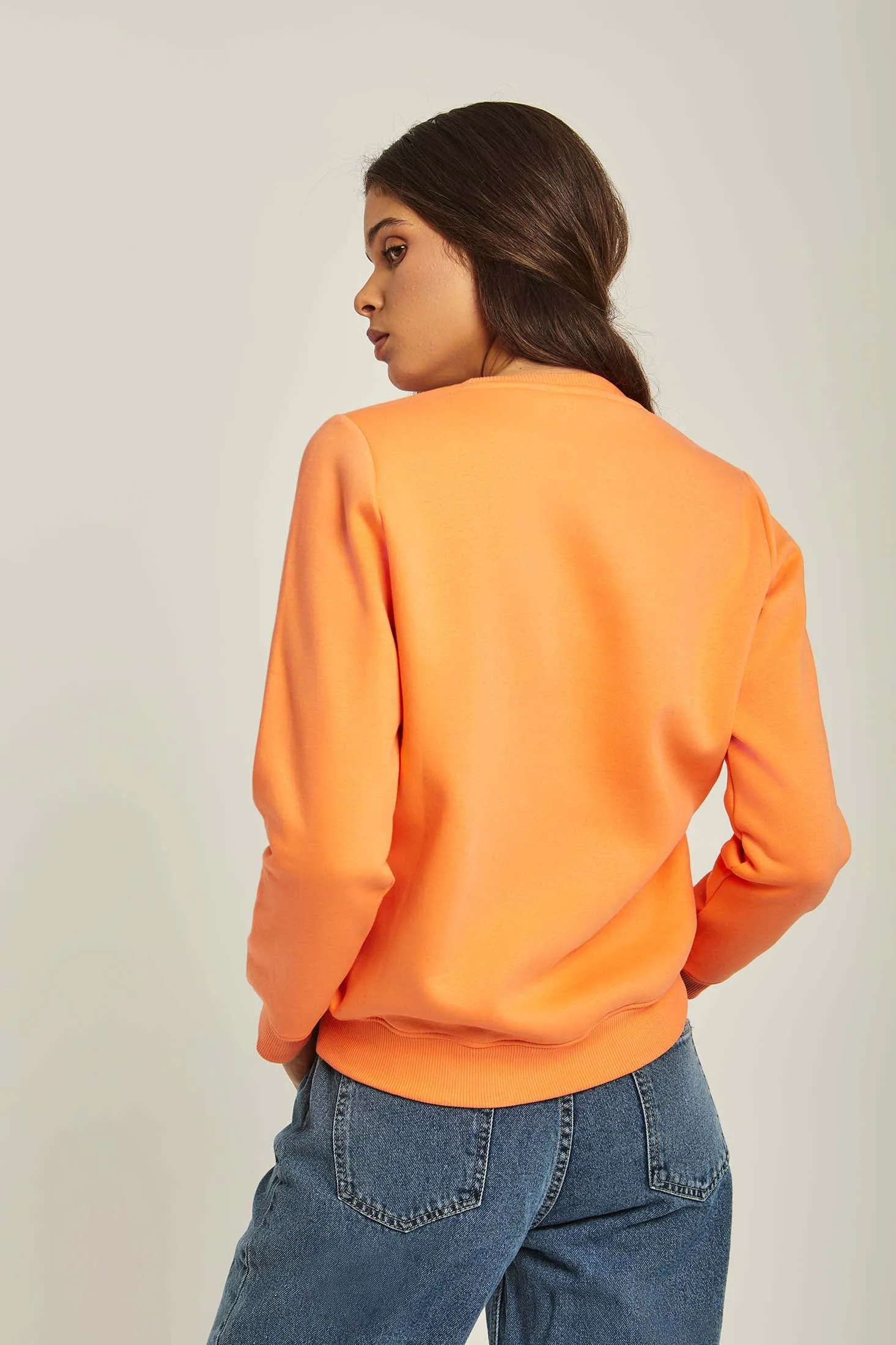 Women Sweat Shirt Round Neck Regular orange