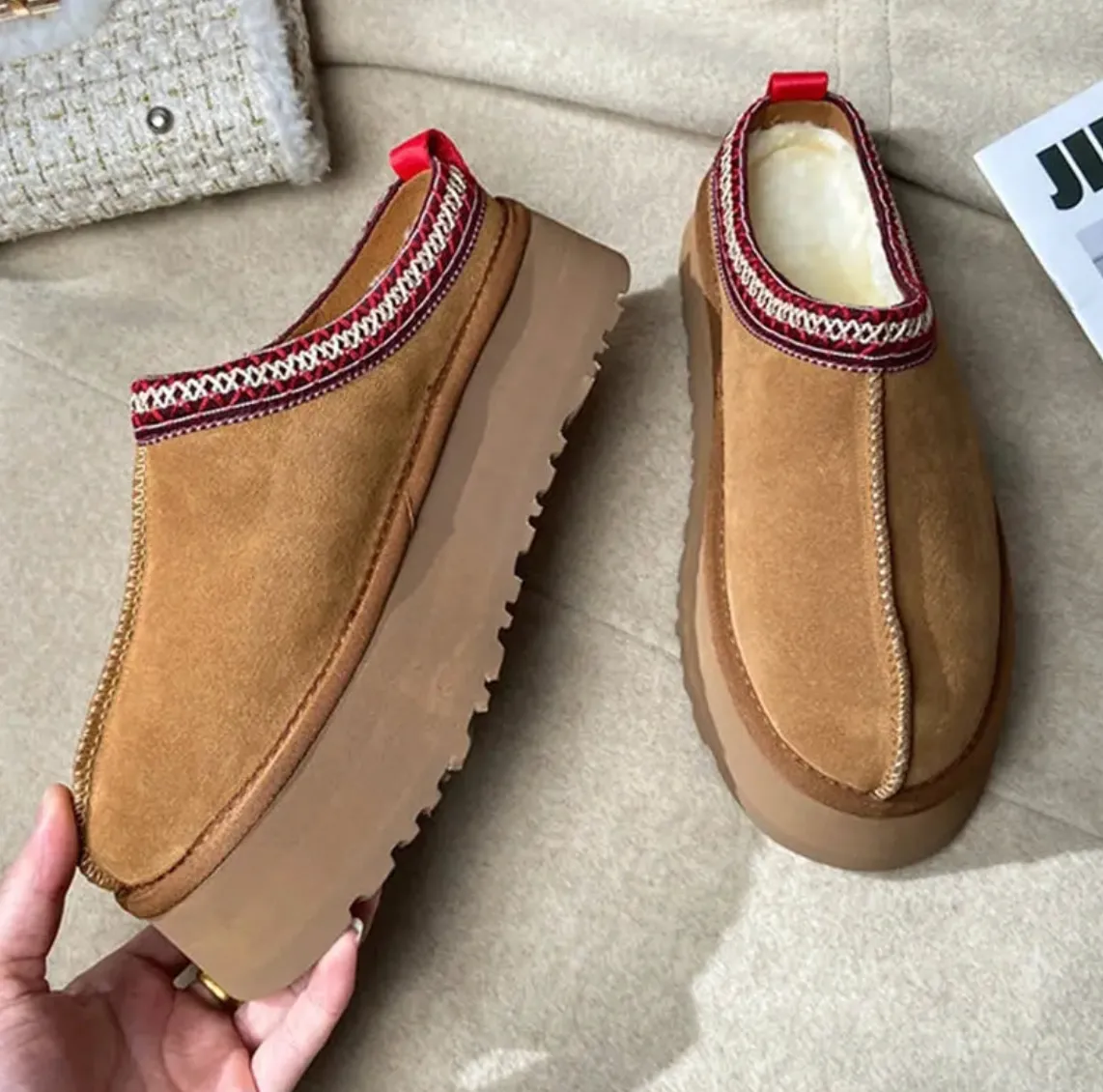 Women's Christmas Indoor Slip-On Suede Snow Boots