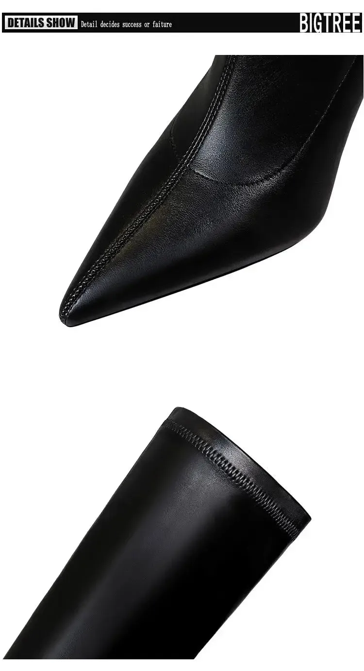 Women's high-heeled boots Pointed Sexy Slim Boots Stretch Black Super Long Mid-Tube Boots