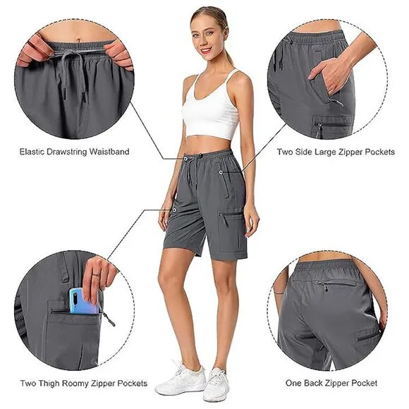 Women's Lightweight Hiking Cargo Shorts Quick Dry Athletic Shorts for Camping Tr