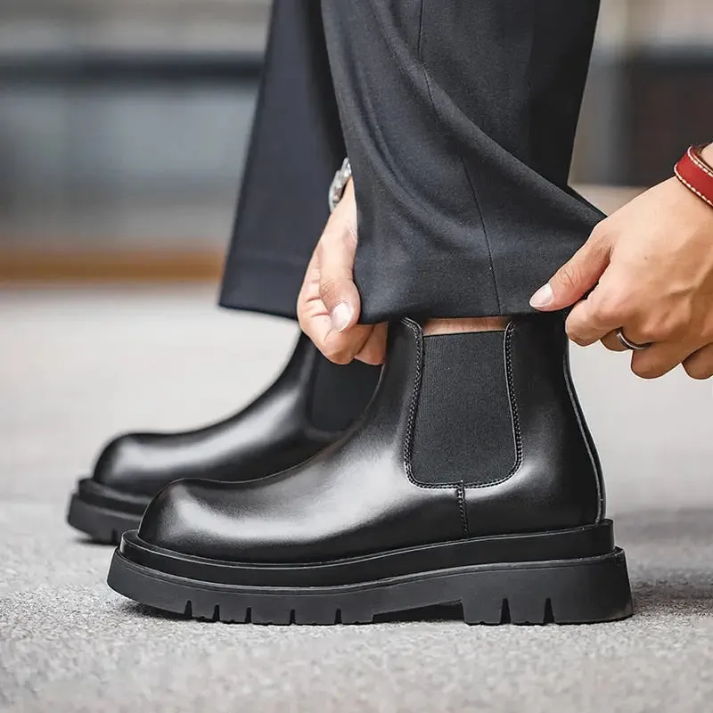 Y2K Retro Chunky Sole Leather Boots for Fashion-Forward Style