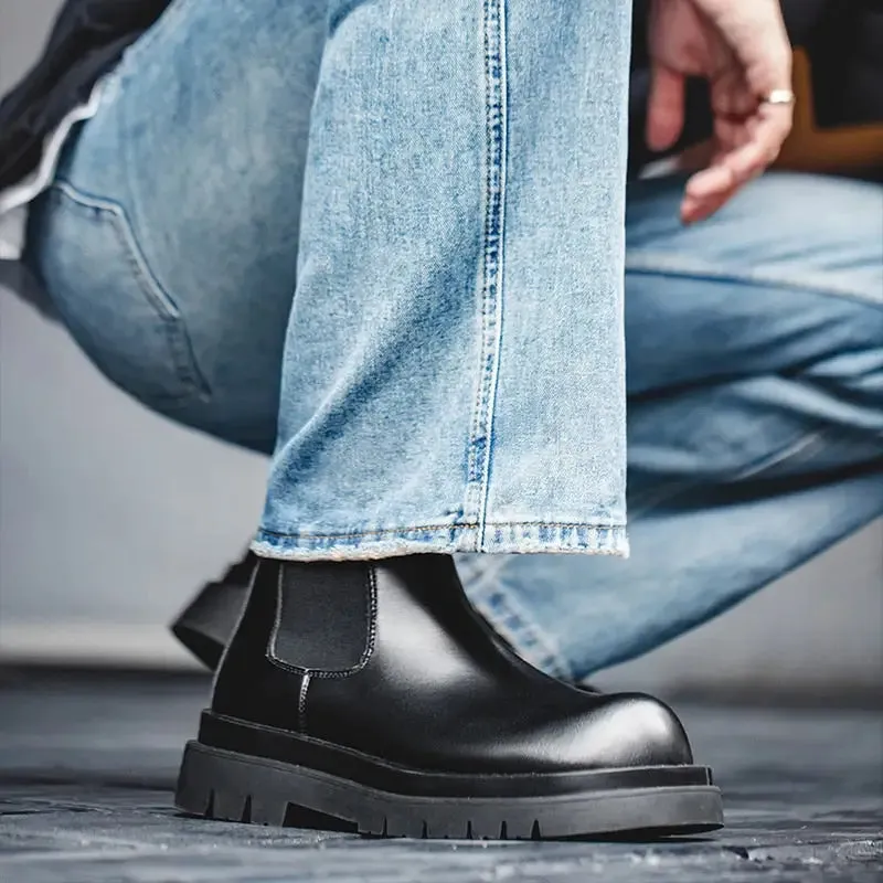 Y2K Retro Chunky Sole Leather Boots for Fashion-Forward Style