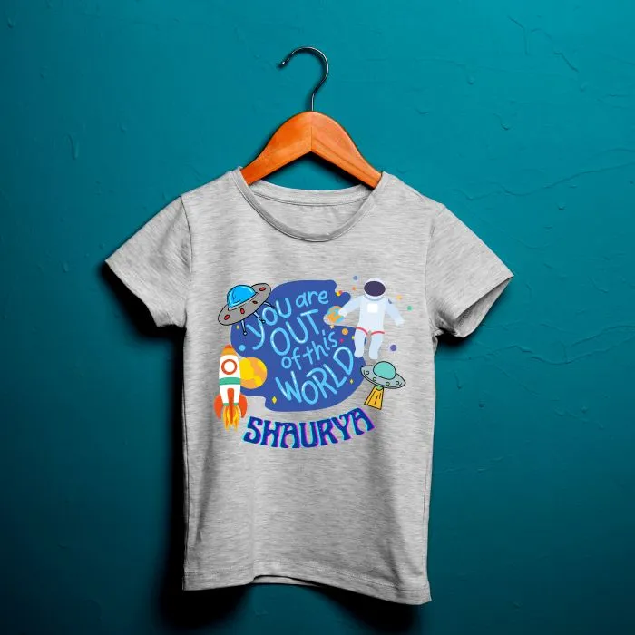 You are out of this World Space Theme Custom Name T-Shirt for Kids