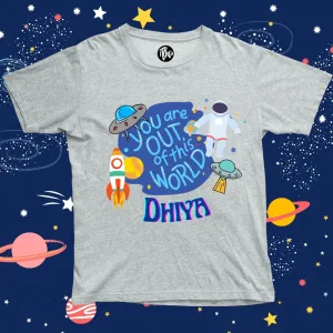 You are out of this World Space Theme Custom Name T-Shirt for Kids